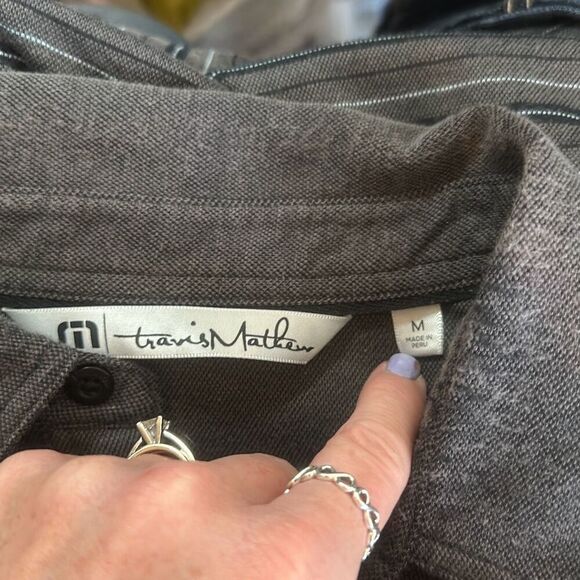 Travis Matthew Pima Cotton Mens Gray Black Striped Golf Polo Shirt size M - Picture 6 of 9